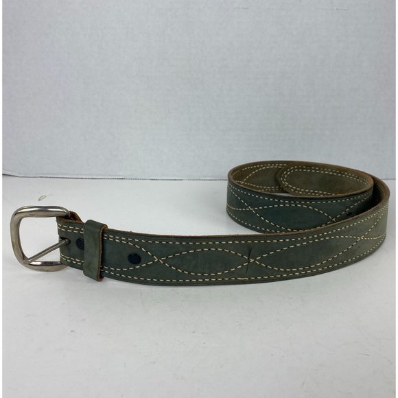 Vogel Of Texas Belt Size 30 Green Leather Steer Hide Embroidered Silver Buckle - Picture 3 of 6